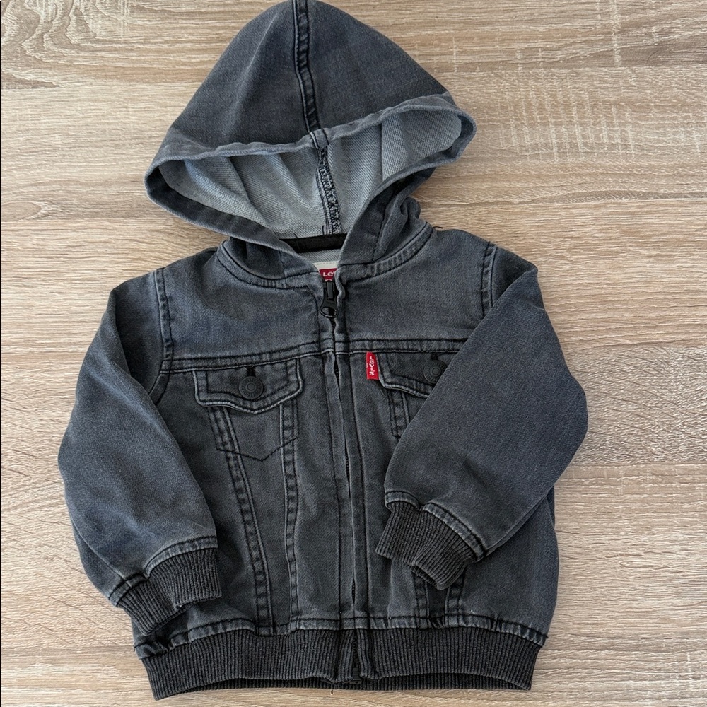Levi's Black Hooded Denim Jacket for Kids
